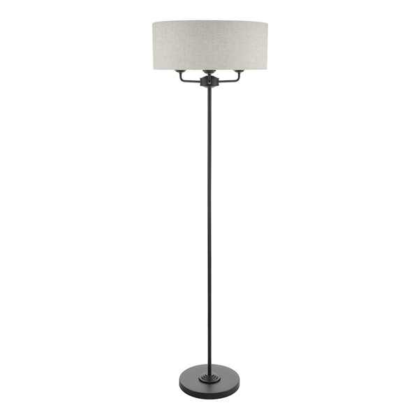 (image for) Laura Ashley Sorrento 3 Light Floor Lamp Matt Black and Natural With Shade